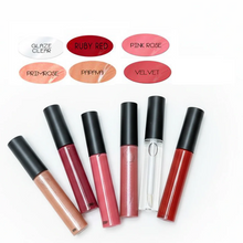 Load image into Gallery viewer, 7 shades of colorful lip gloss on a white background
